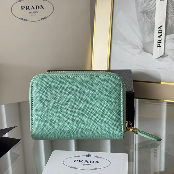Prada Saffiano Metal Zip Around Coin Purse Mint Hijau Coin Purse