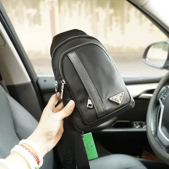 Prada Re-Nylon Sling Backpack Black Belt Bag