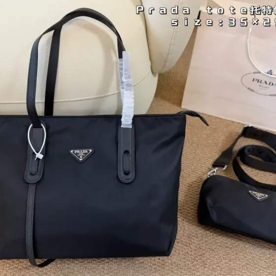 Prada Re-Nylon Tote Bag With Pouch Black 35 29cm Tote Bag