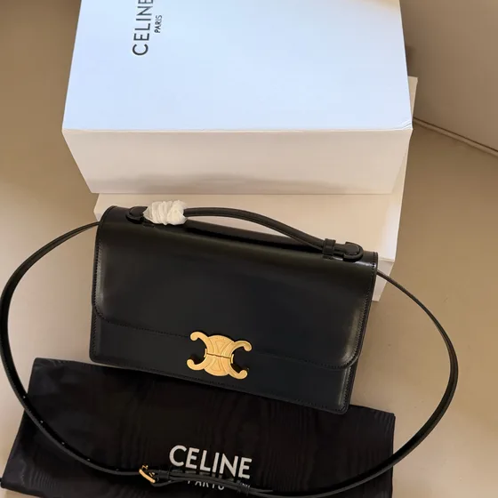 Celine Triomphe Folco Black Shoulder Bag