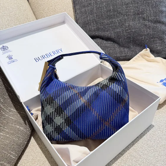 Burberry Peg Mini Hobo Bag Lichen Xanh dương Check Hobo
