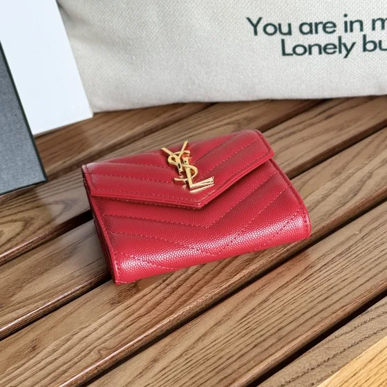 YSL Cassandre Matelassé Compact Cartera Rojo Cartera
