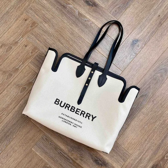 Burberry Horseferry Print Soft Canvas Tote Natural Beige With Black Tote Bag