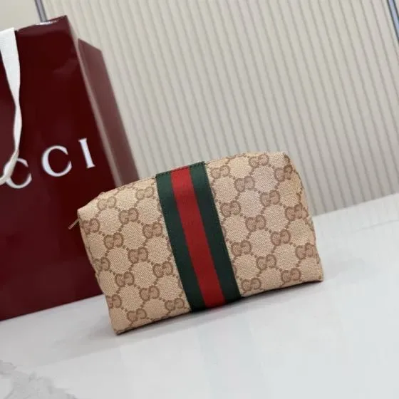 Gucci Gg Supreme Web Cosmetic Pouch Beige Pouch