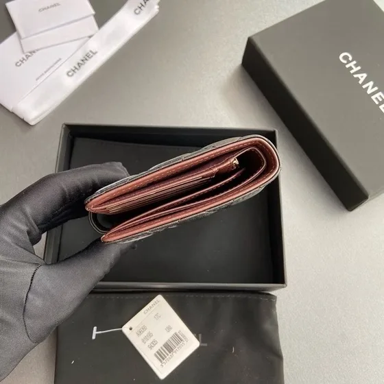 Chanel Quilted Овчина French Кошелёк Чёрный Card Holder