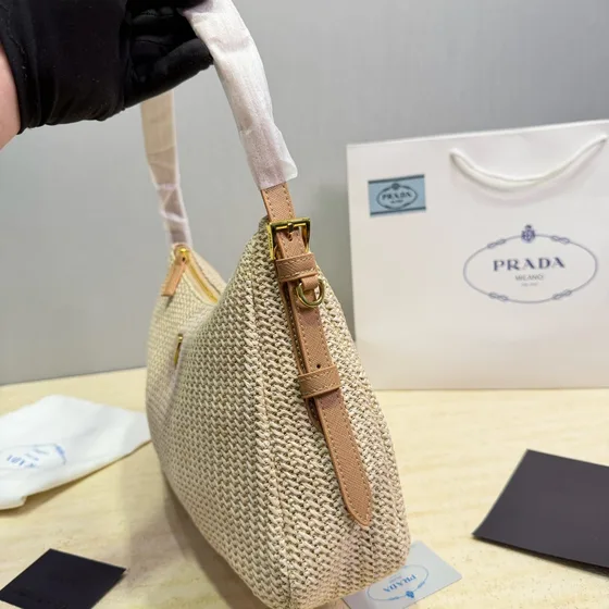 Prada Re-Edition 2005 Raffia Hobo Bag Natural Beige Hobo
