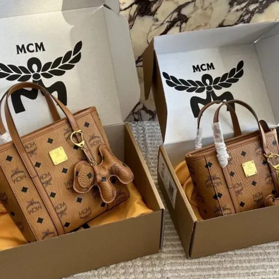 MCM Toni Visetos Mini Shopper Tote Cognac Tote Bag