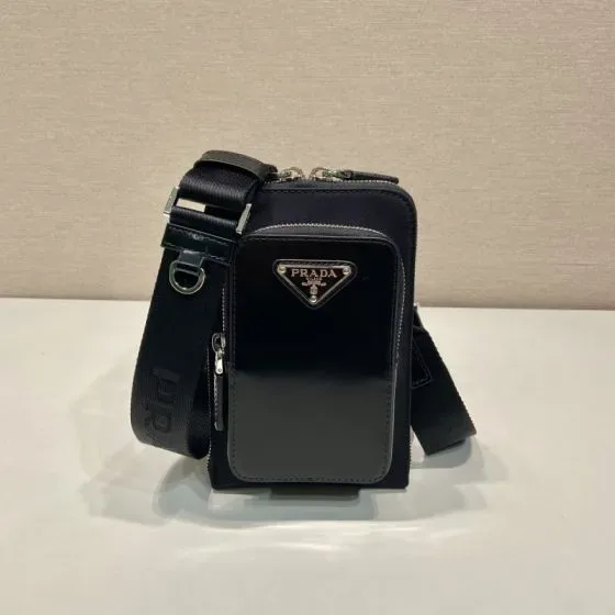 Prada Re-Nylon And Saffiano Leather Smartphone Case Shoulder Bag Black Crossbody
