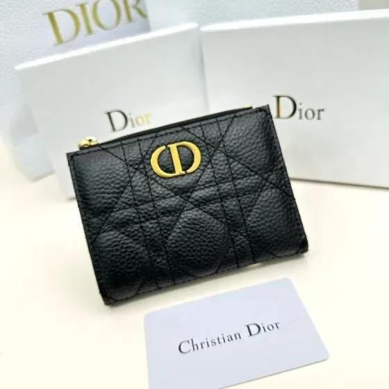 Dior Dior Caro Compact Zipped Wallet Black Wallet