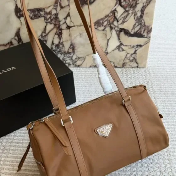 Prada Re-Nylon And Leather Shoulder Bag Brown Shoulder Bag