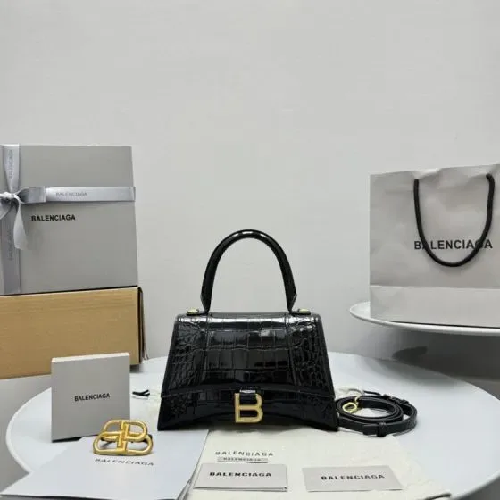 Balenciaga Hourglass Top Handle Bag Black Top Handle