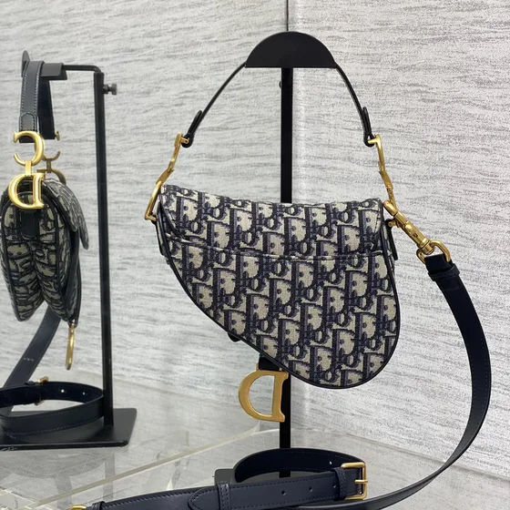 Dior Saddle Bag Beige And Blå Oblique Crossbody