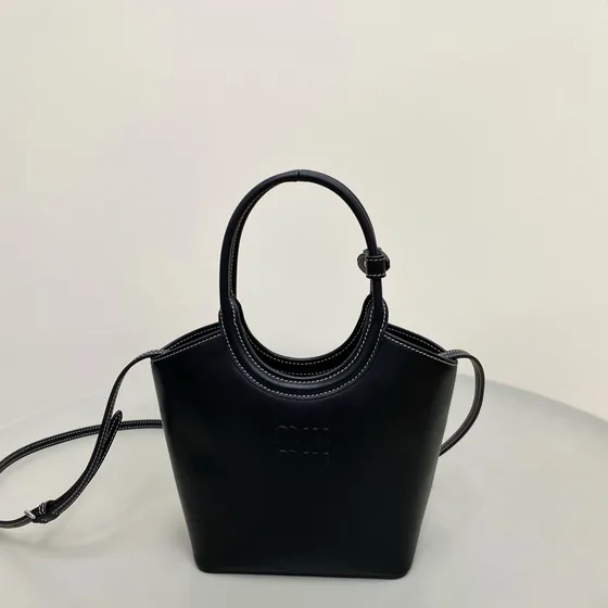 Miu Miu Leather Top Handle Basket Bag Black Top Handle