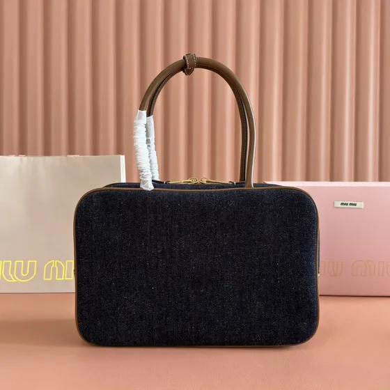 Miu Miu Denim Top Handle Beauty Case Dark Blue Top Handle