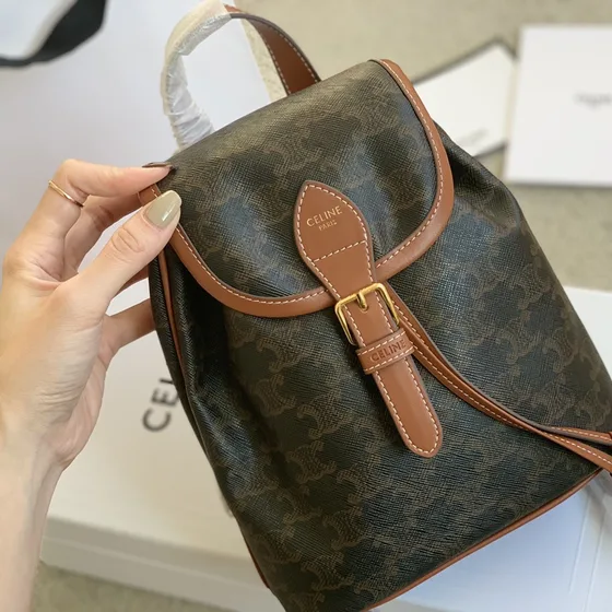 Celine Triomphe Mini Folco Backpack Tan Brown Backpack