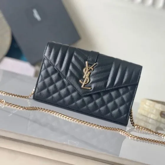 YSL Cassandre Envelope Chain Tegnebog Sort Woc