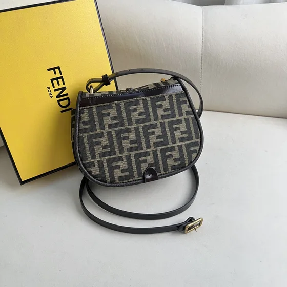 Fendi C’Mon Mini Kahverengi/Siyah Ff Jacquard Crossbody/Üst sap