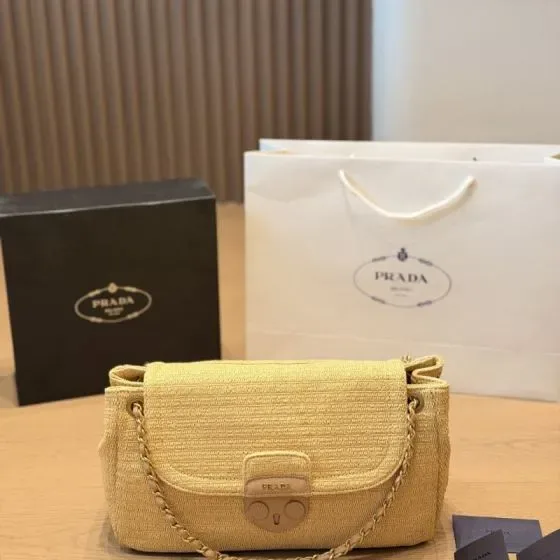 Prada Crochet Chain Shoulder Bag Beige Shoulder Bag