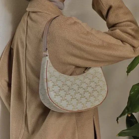 Celine Ava Triomphe White Beige Hobo