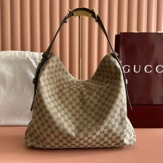 Gucci Gg Canvas Hobo Shoulder Bag Beige Brown Hobo