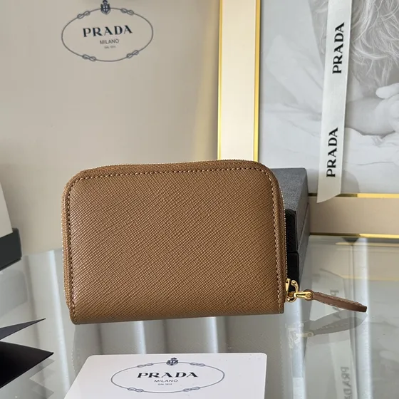 Prada Saffiano Metal Zip-Around Coin Purse Bruin Coin Purse
