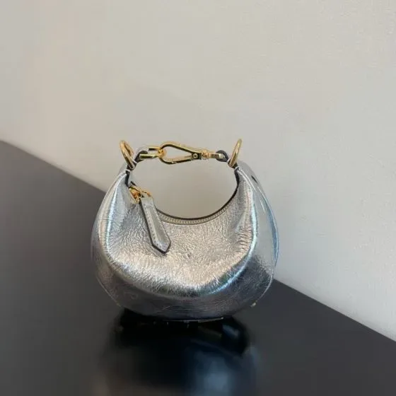 Fendi Fendigraphy Mini Hobo Bag Charm Metallic Silver Hobo