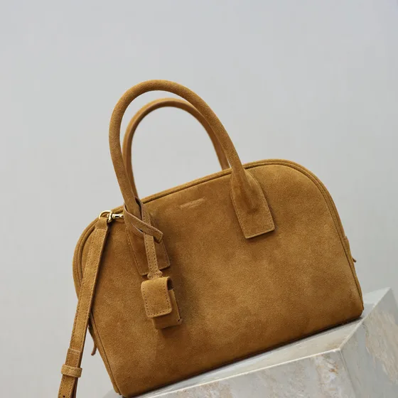 YSL Suede Boston Bag Caramel Brown Top Handle