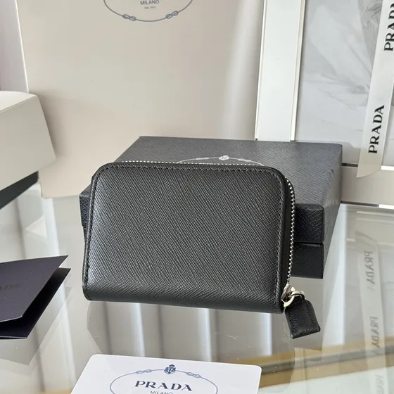 Prada Saffiano Couro Zip Card Holder Preto Card Holder