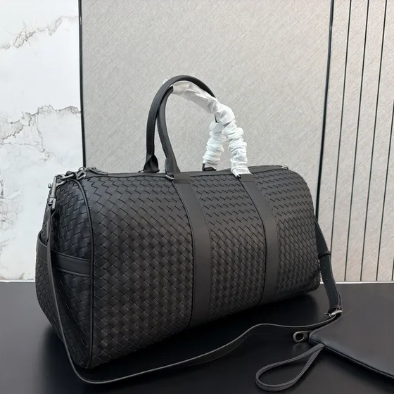 Bottega Veneta Intrecciato جلد Duffel Bag Dark Gray Top Handle