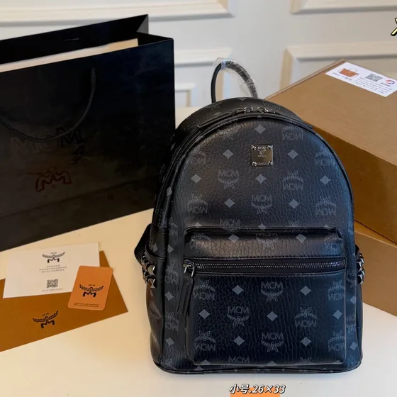 MCM Stark Visetos Backpack Black Backpack