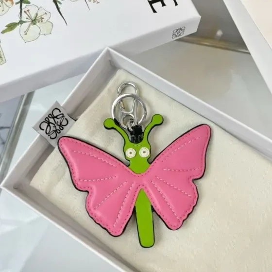 Loewe Butterfly Key Charm Pink Green Pouch