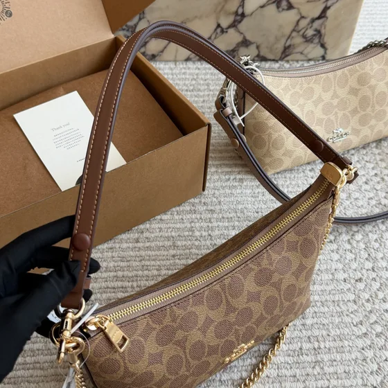 Coach Zip Shoulder Bag In Signature Canvas Khaki Brown Shoulder Bag
