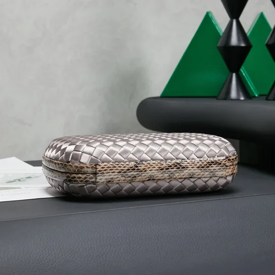 Bottega Veneta Intreccio Satin Knot Clutch Light Gray Clutch