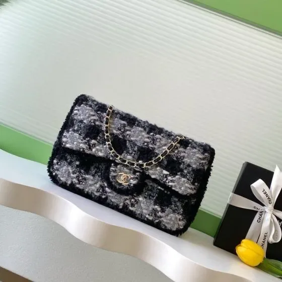 Chanel Classic Flap Black And Grey Flap Bag