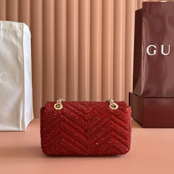 Gucci Gg Marmont Shoulder Bag With Crystals Red Shoulder Bag