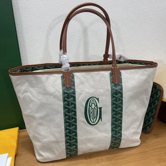 Goyard Saint Louis Pm White Green Tote Bag