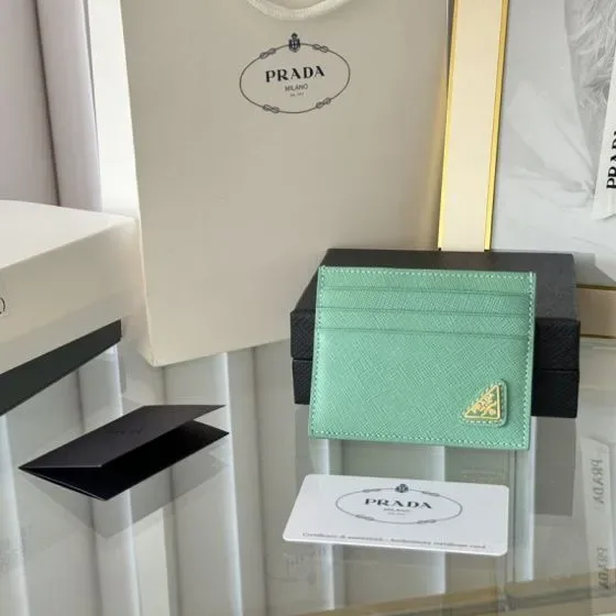 Prada Saffiano Card Holder Mint Green Card Holder