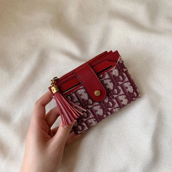 Dior Oblique Zip Card Holder Burgund Card Holder