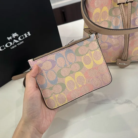 Coach Rowan Bucket Bag In Rainbow Signature Canvas Rainbow Pastel Signature Crossbody