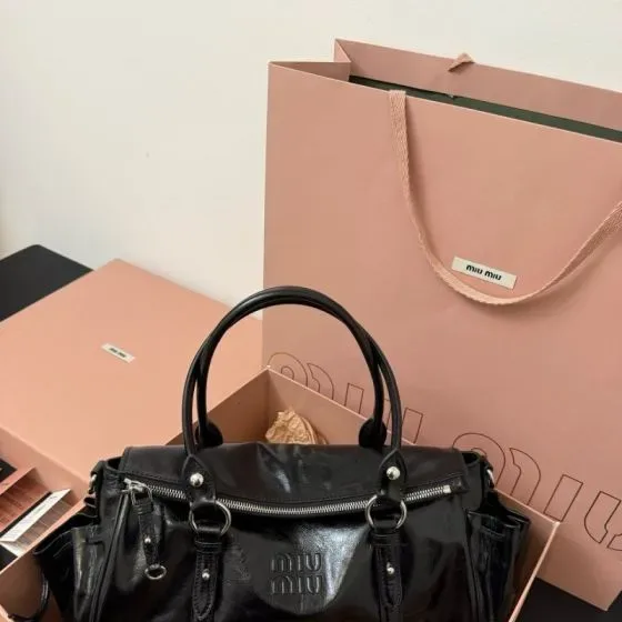 Miu Miu Nappa Leather Top Handle Bag Black Top Handle