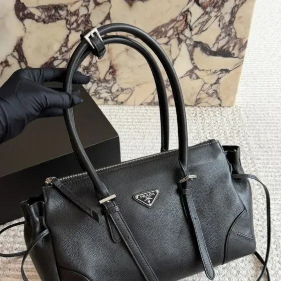 Prada Conceptuelle Leather Handbag Black Top Handle