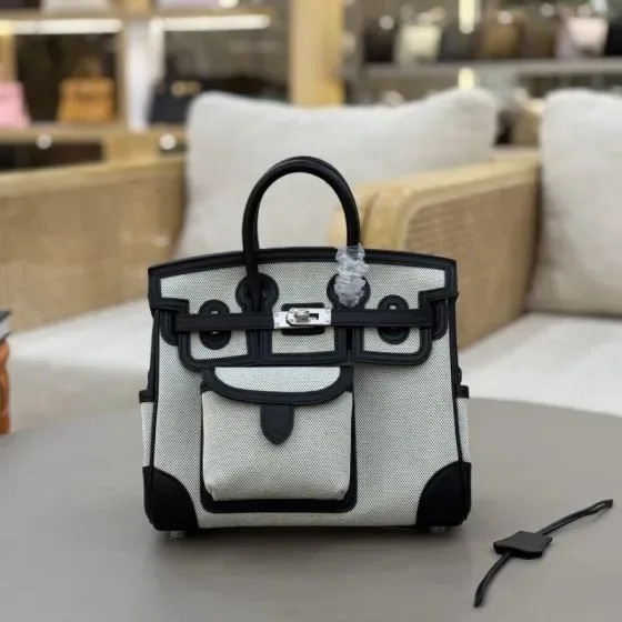 Hermes Birkin Cargo 25 Black And Light Gray 25 Top Handle
