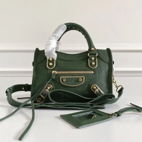 Balenciaga City Metallic Edge Mini Dark Green Top Handle