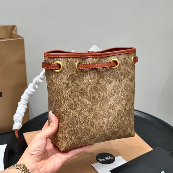 Coach Mini Bucket Bag In Signature Canvas Khaki Crossbody