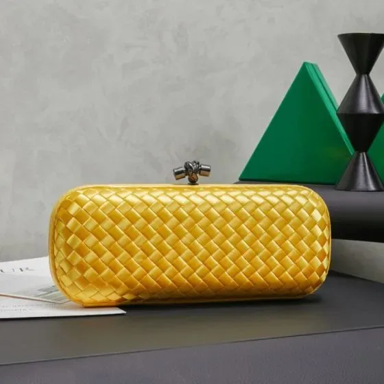 Bottega Veneta Intreccio Satin Knot Clutch Yellow Clutch