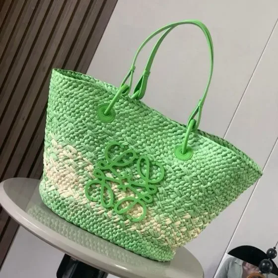 Loewe Anagram Basket Tote Bright Green Tote Bag