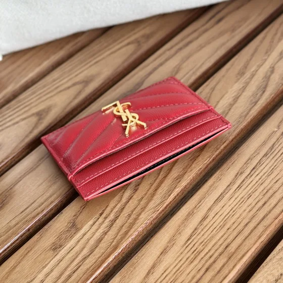 YSL Cassandre Matelassé Card Holder Rosso Card Holder