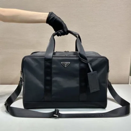 Prada Re-Nylon And Saffiano Leather Travel Duffle Bag Black Shoulder Bag