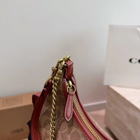 Coach Juliet Bolsa de ombro In Signature Lona Tan/Rust Bolsa de ombro