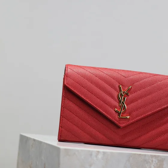 YSL Cassandre Matelassé Envelope Chain Tegnebog Rød Woc